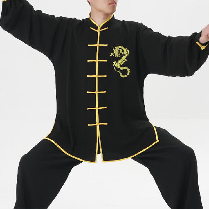 Buddha Stones Smok Haftowane Qi Gong Zen Praktyka Duchowa Medytacja Modlitwa Jednolity Zestaw Ubrań Unisex