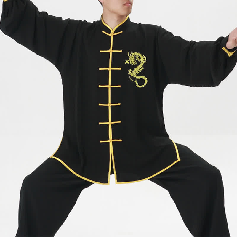 Buddha Stones Smok Haftowane Qi Gong Zen Praktyka Duchowa Medytacja Modlitwa Jednolity Zestaw Ubrań Unisex - Czarny - 3XL - ODPOWIEDNIE DLA USA/ UK/AU/ EU- 2XL - image 5