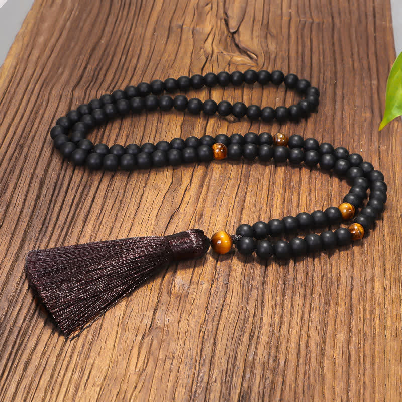 Buddha Stones 108 Mala Koraliki Mrożone Kamień Tygrysie Oko Równowaga Bransoletka Naszyjnik Wisiorek