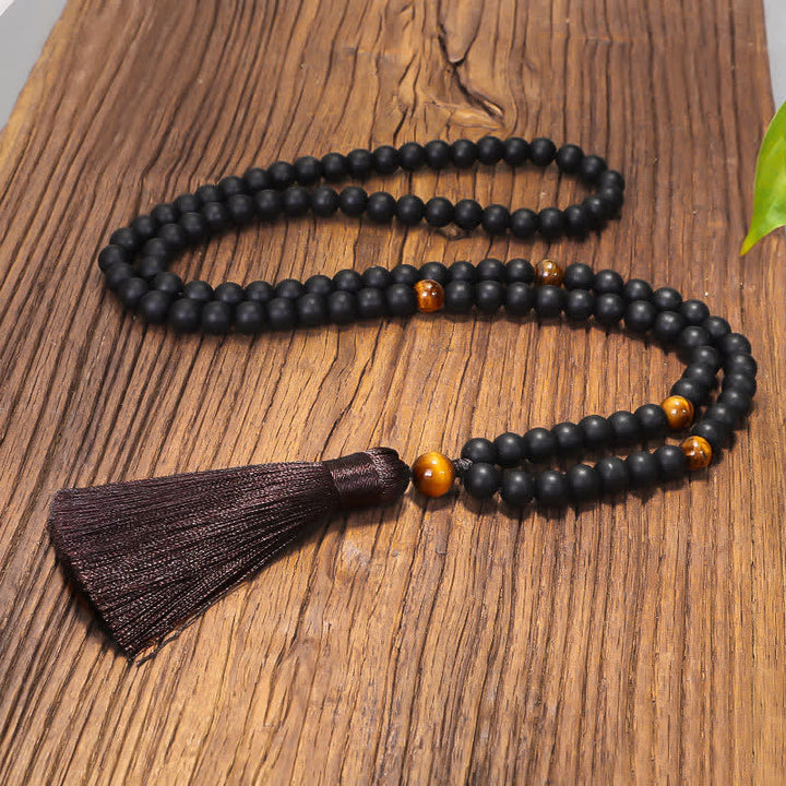 Buddha Stones 108 Mala Koraliki Mrożone Kamień Tygrysie Oko Równowaga Bransoletka Naszyjnik Wisiorek