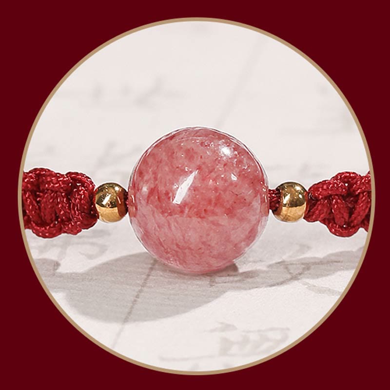 Buddha Stones Naturalny Kryształ Kwarcowy Truskawkowy Miłość Czerwona Bransoletka Tkana Sznurkiem Anklet