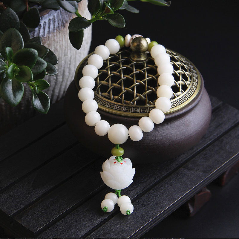 Bransoletka szczęścia z naturalnych białych nasion Bodhi z Buddha Stones Lotus
