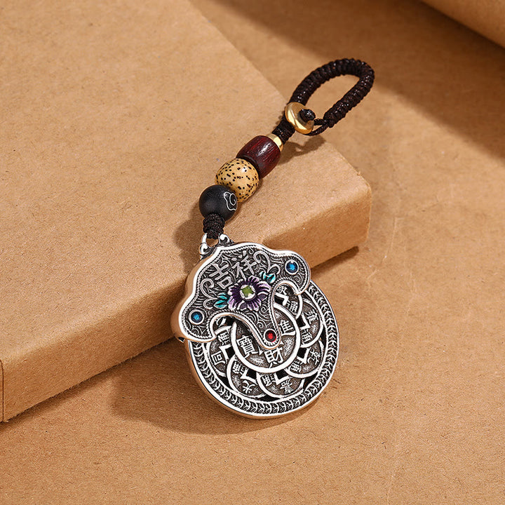 Buddha Stones Peonia Kwiat Miedziana Moneta Brelok Pomyślny Bogactwo