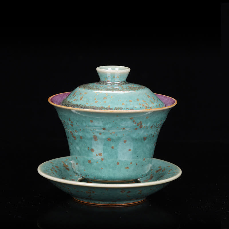 Buddha Stones Retro Glazura Zmiana Pieca Ceramiczny Gaiwan Sancai Filiżanka Kung Fu Filiżanka I Spodek Z Pokrywką