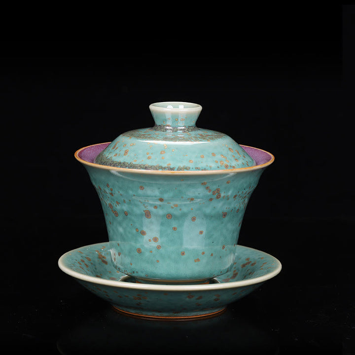 Buddha Stones Retro Glazura Zmiana Pieca Ceramiczny Gaiwan Sancai Filiżanka Kung Fu Filiżanka I Spodek Z Pokrywką