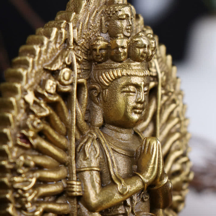 Chenrezig Tysiącręka Figurka Awalokiteśwary Dwustronna Ochrona Kuan Yin Bodhisattwa Solidna Miedziana Statuetka Dekoracja