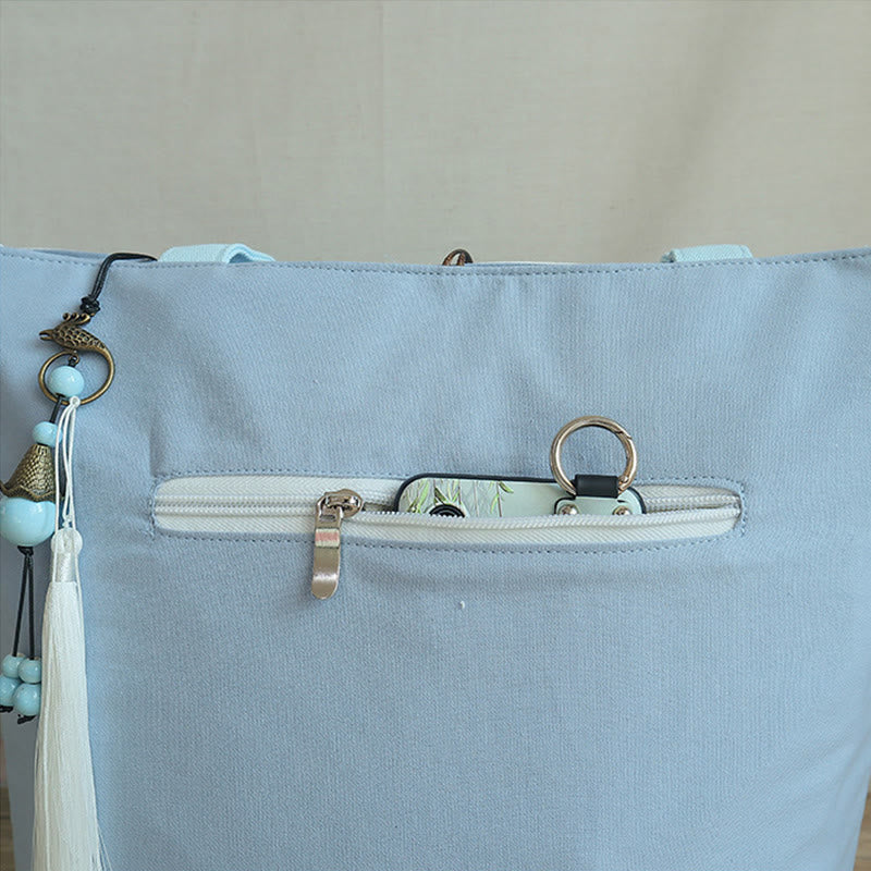 Kwiat gruszy śliwka brzoskwiniowy kwiat bambus haft płótno duża pojemność torba na ramię torba typu tote - image 10