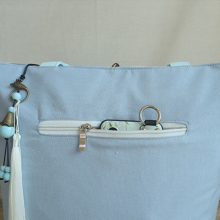 Kwiat gruszy śliwka brzoskwiniowy kwiat bambus haft płótno duża pojemność torba na ramię torba typu tote - image 10