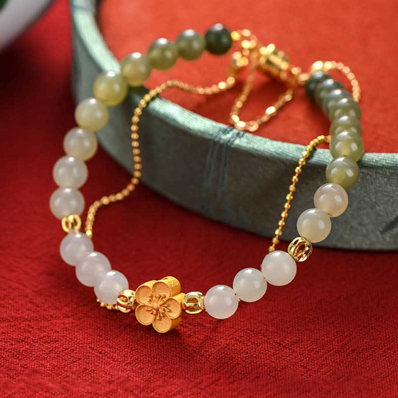 Bransoletka z Buddha Stones 925 ze srebra próby 925 z naturalnego jadeitu Hetian Peach Blossom Luck Chain