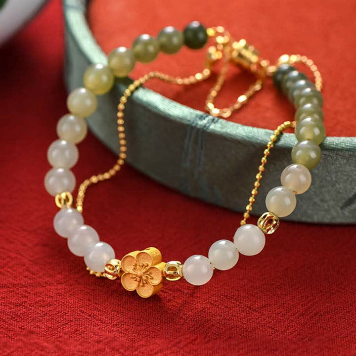 Bransoletka z Buddha Stones 925 ze srebra próby 925 z naturalnego jadeitu Hetian Peach Blossom Luck Chain