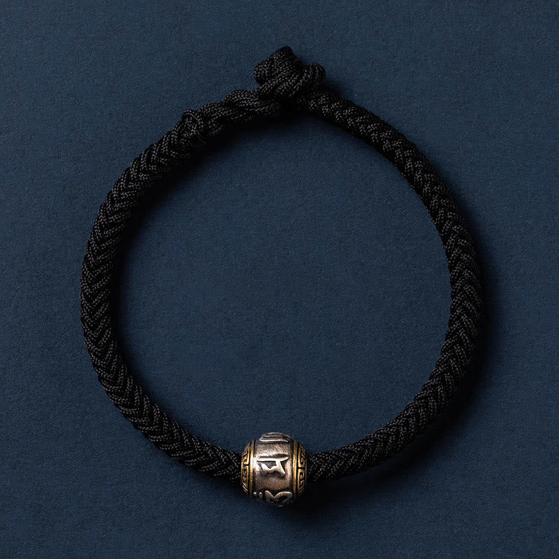 Buddha Stones 925 Srebro Sterlingowe Tybet Ręcznie Robione Om Mani Padme Hum Ochrona Szczęścia Bransoletka King Kong Knot Braided