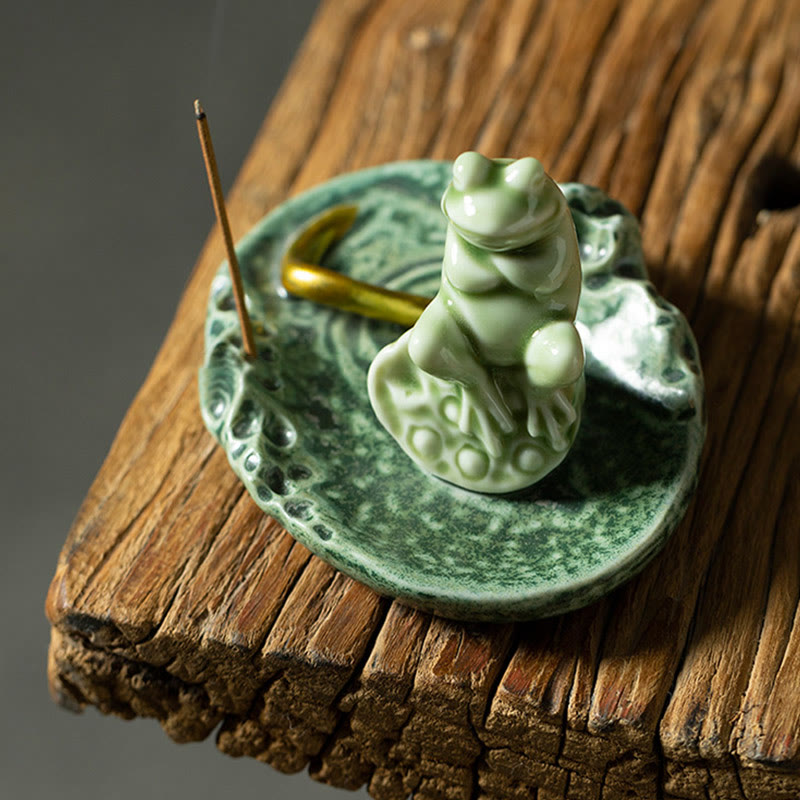 Buddha Stones Liść Medytacja Żaba Wzór Uzdrawiający Ceramiczny Kadzielnica Dekoracja