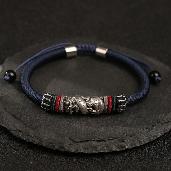 Buddha Stones Ręcznie robione 925 Srebro Sterling Rok Smoka Pomyślny Smok Szczęście Sznur Bransoletka
