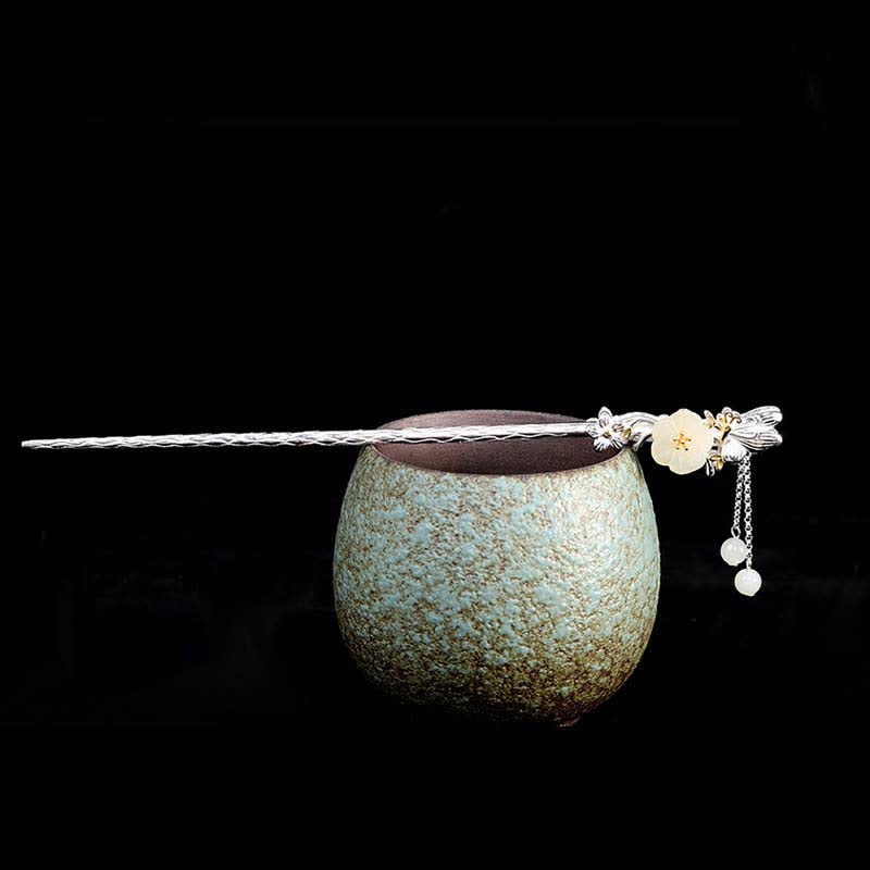 Spinka do włosów z kwiatem błogosławieństwa wykonana ze srebra próby 925 Hetian White Jade - image 7