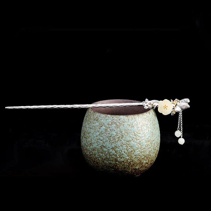 Spinka do włosów z kwiatem błogosławieństwa wykonana ze srebra próby 925 Hetian White Jade - image 7