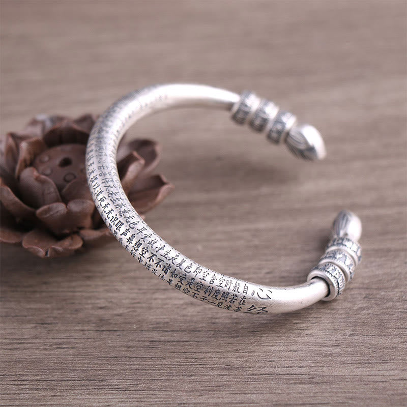 Buddha Stones 999 Srebro Sterlingowe Sutra Serca Om Mani Padme Hum Grawerowana Bransoletka Czystości Pokoju - Srebro próby 999 - image 0