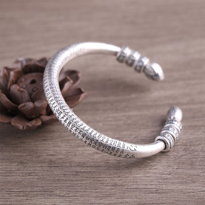 Buddha Stones 999 Srebro Sterlingowe Sutra Serca Om Mani Padme Hum Grawerowana Bransoletka Czystości Pokoju - Srebro próby 999 - image 0