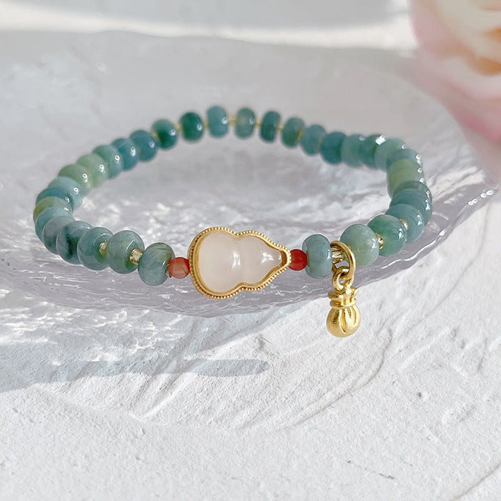 Buddha Stones Naturalne Hetian Jade Pearl Peace Buckle Fu Character Gourd Money Bag Truskawkowy Kwarc Bransoletka PiXiu Luck