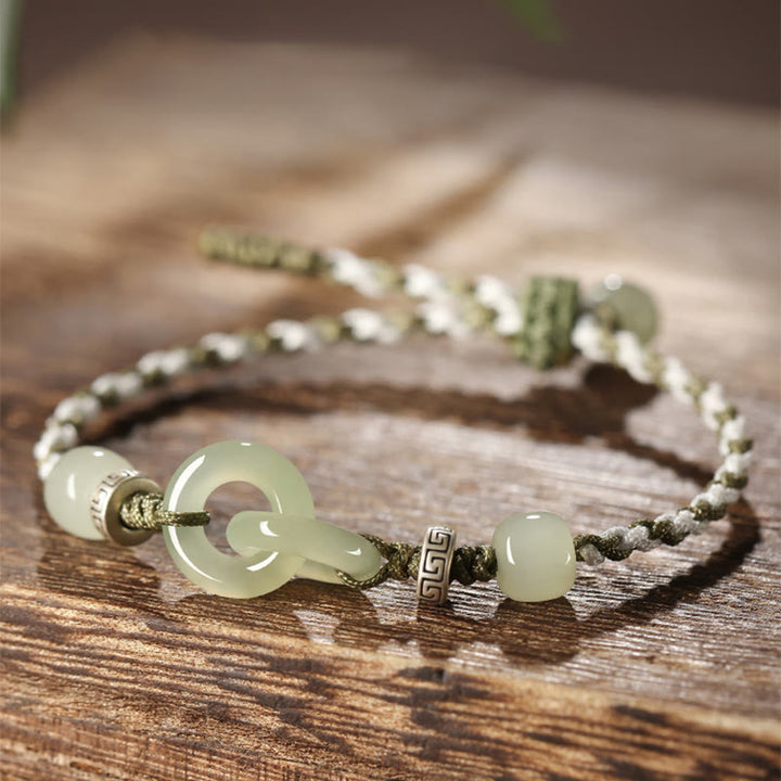 Buddha Stones Naturalny Hetian Jade Peace Buckle Luck Bransoletka pleciona