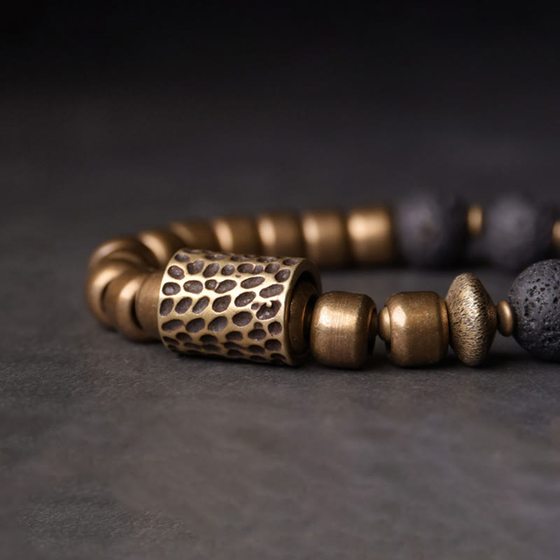Bransoletka lecznicza z Buddha Stones , kamieniami lawowymi i tęczowym obsydianem i mosiądzem - image 3