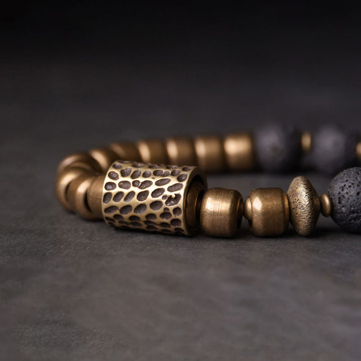 Bransoletka lecznicza z Buddha Stones , kamieniami lawowymi i tęczowym obsydianem i mosiądzem - image 3