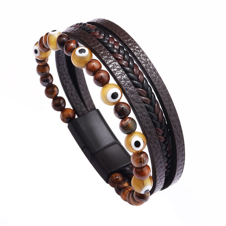 Buddha Stones Złe Oko Tygrysie Oko Ochrona Koralikowa Wielowarstwowa Bransoletka Pleciona