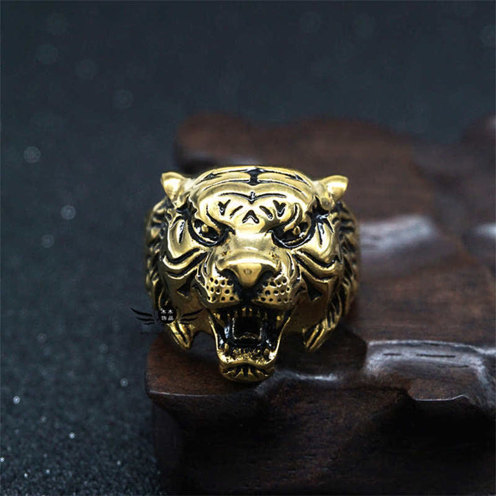 Pierścień męski Animal Tiger Head Titanium Steel Balance Calm Punk Rock Biker