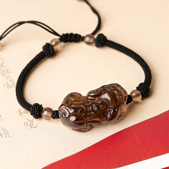 Buddha Stones Naturalny Obsydian Ametyst Cytryn PiXiu Cooper Moneta Bogactwo Bransoletka
