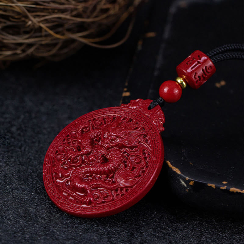 Buddha Stones Rok Smoka Naturalny Cynobrowy Naszyjnik Ochronny Smoka Wisiorek