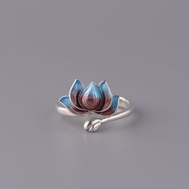 Pierścionek regulowany Buddha Stones 925 Sterling Silver Lotus Flower New Beginning