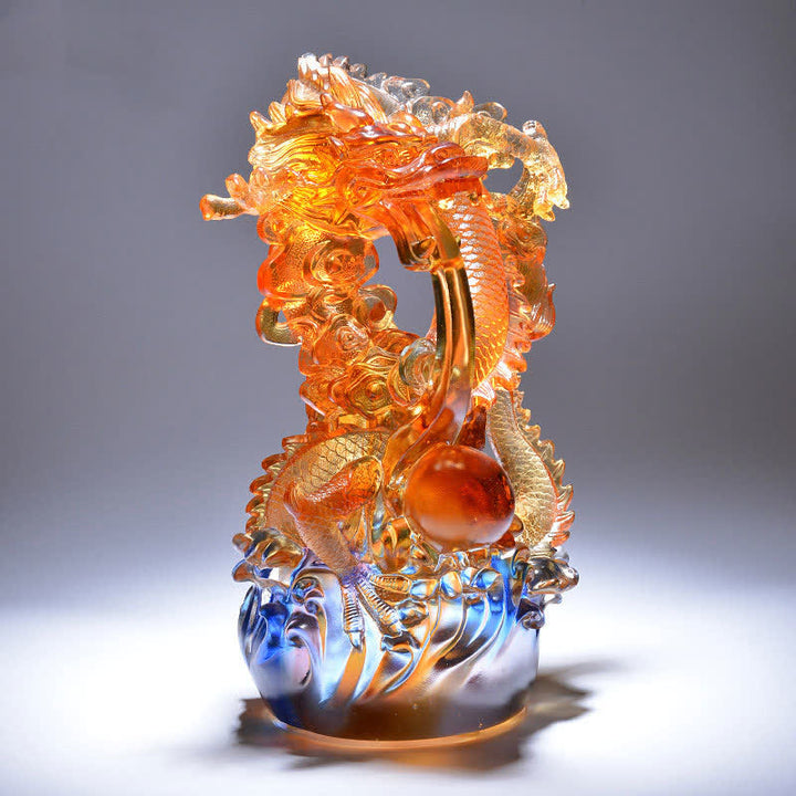 Buddha Stones Feng Shui Smok Ręcznie Robiony Kryształ Liuli Dzieło Sztuki Sukces Dekoracja Domu Biurowego