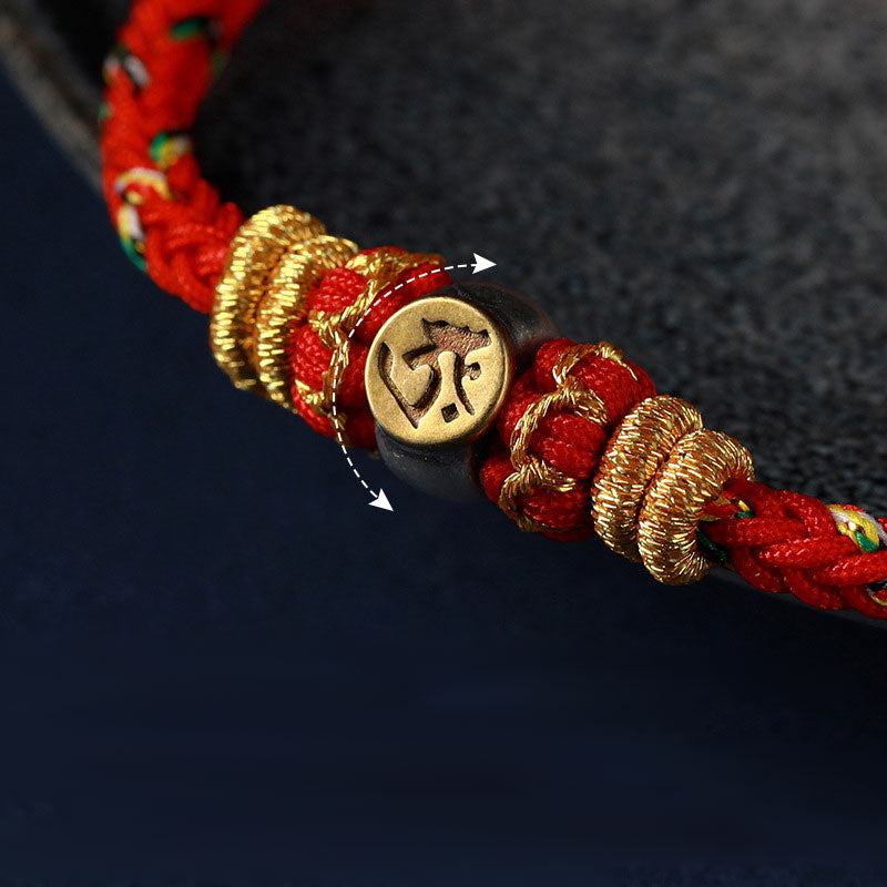 Buddha Stones Chiński Zodiak Natal Budda Srebrny Szczęście Bransoletka Pleciona Sznurkiem