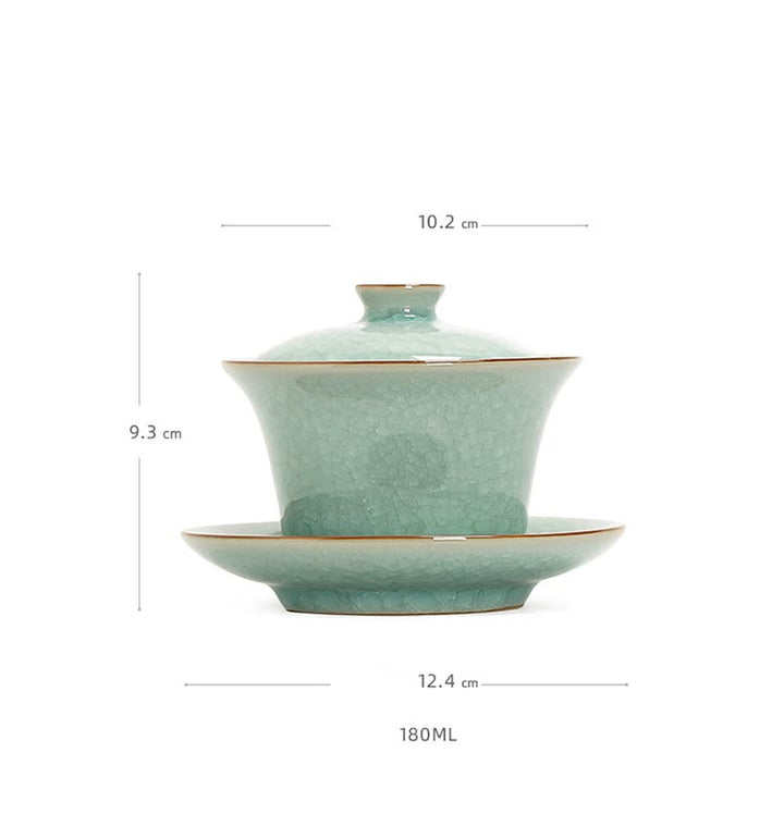 Buddha Stones Retro Zielony Lodowy Glazura Ceramiczny Gaiwan Sancai Filiżanka Kung Fu Filiżanka I Spodek Z Pokrywką