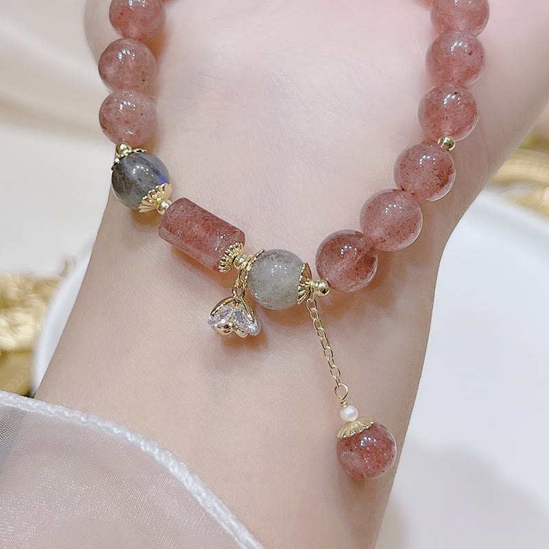 Bransoletka z Buddha Stones Naturalny Kwarc Truskawkowy Kamień Księżycowy Miłość