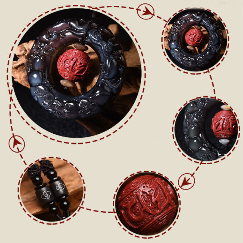 Buddha Stones FengShui Naturalny Tęczowy Obsydian PiXiu Cynober Uzdrawiający Naszyjnik Wisiorek - image 10