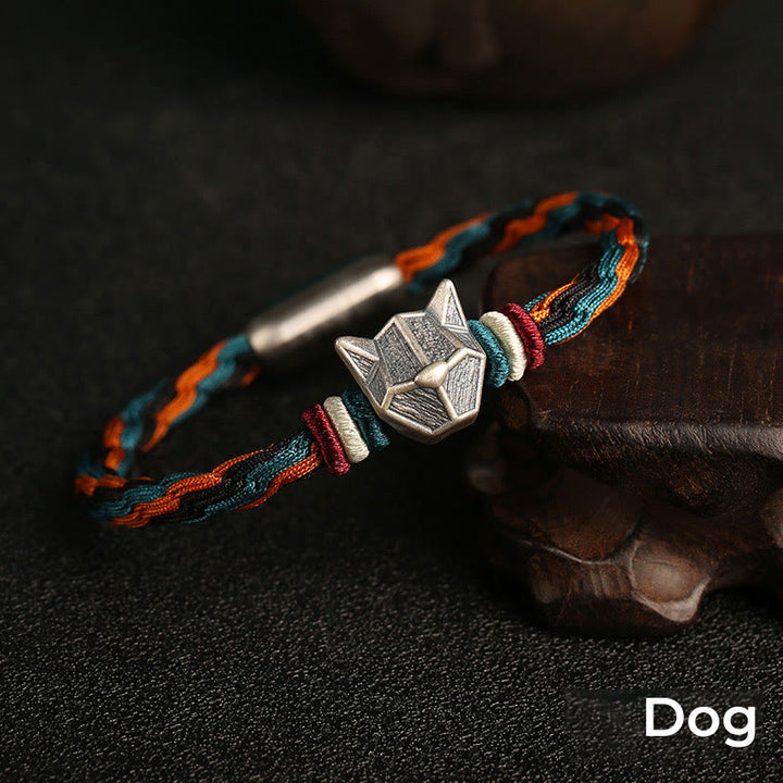 Buddha Stones Ręcznie robione 999 Srebro Sterling Rok Smoka Chiński Zodiaku Ochrona Kolorowa Reinkarnacja Węzeł Liny Bransoletka
