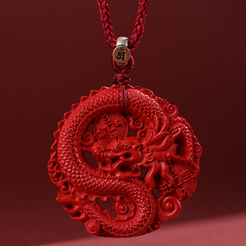 Buddha Stones Rok Smoka 925 Srebro Sterling Naturalny Cynober Miedziana Moneta Naszyjnik Szczęścia Wisiorek