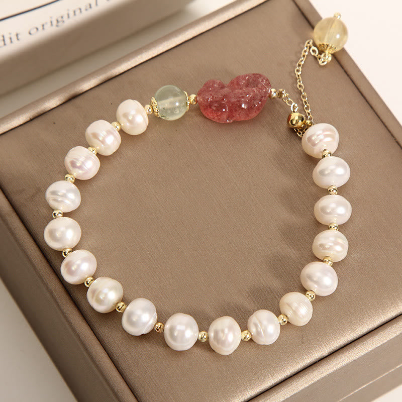 Bransoletka z naturalnych pereł Buddha Stones z kwarcu truskawkowego PiXiu Optimism Charm