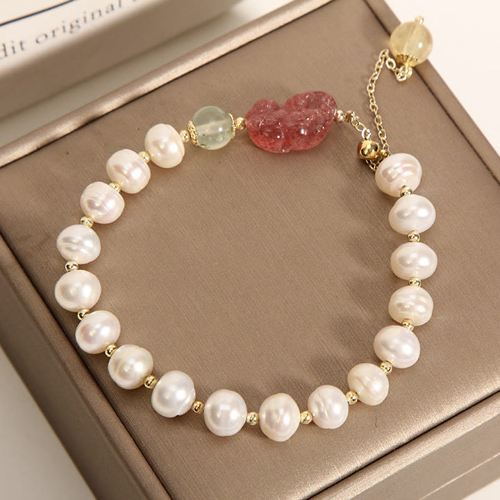 Bransoletka z naturalnych pereł Buddha Stones z kwarcu truskawkowego PiXiu Optimism Charm