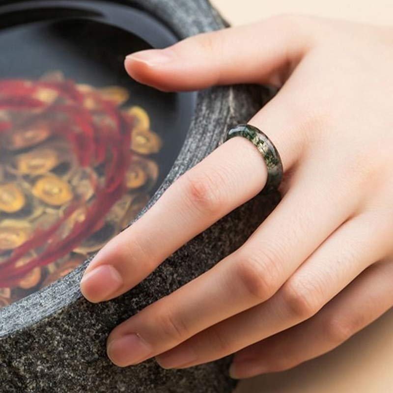 Pierścień uzdrawiający z Buddha Stones i agatem mchu