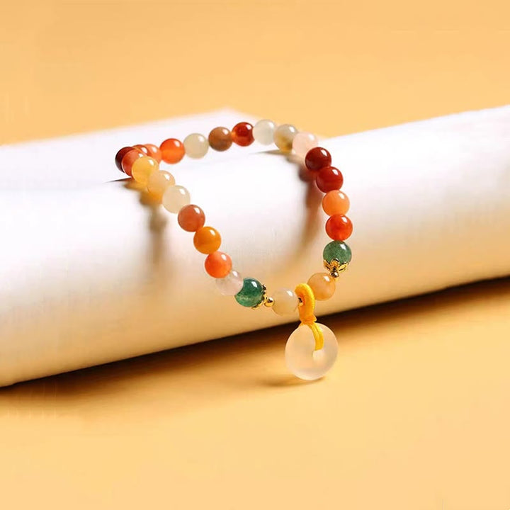 Buddha Stones 14K pozłacane Kolorowy Złoty Jedwabny Jadeit Zapięcie Pokoju Bransoletka Bogactwa