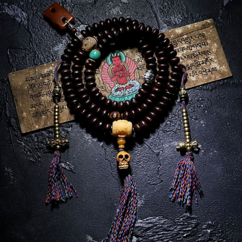 Buddha Stones Tybet 108 Mala Koraliki Fioletowe Nasiona Bodhi Bagua Vajra Bransoletka Pomyślności