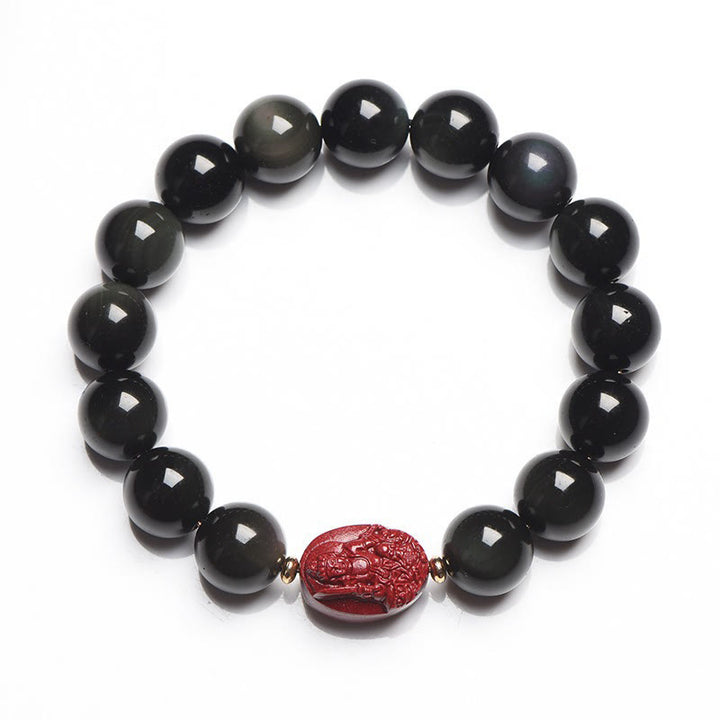 Buddha Stones Chiński Zodiak Natal Budda Naturalny Czarny Obsydian Cynober Oczyszczająca Bransoletka