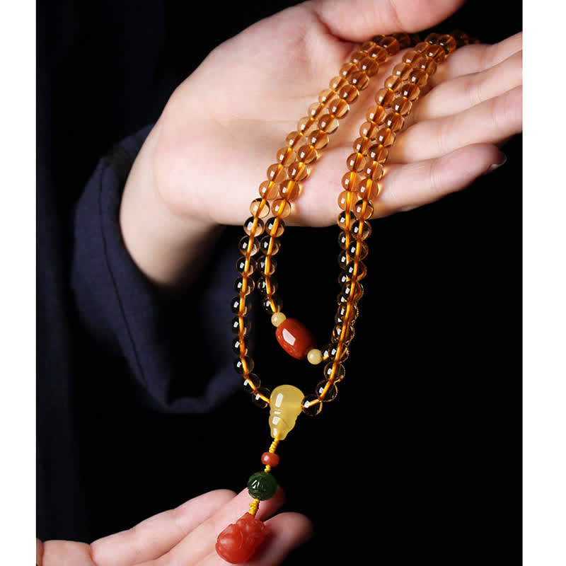 108 Mala Beads Naturalny Cytryn Bursztyn Peace Buckle Czerwony Agat PiXiu Ochrona Bransoletka Charm - image 24