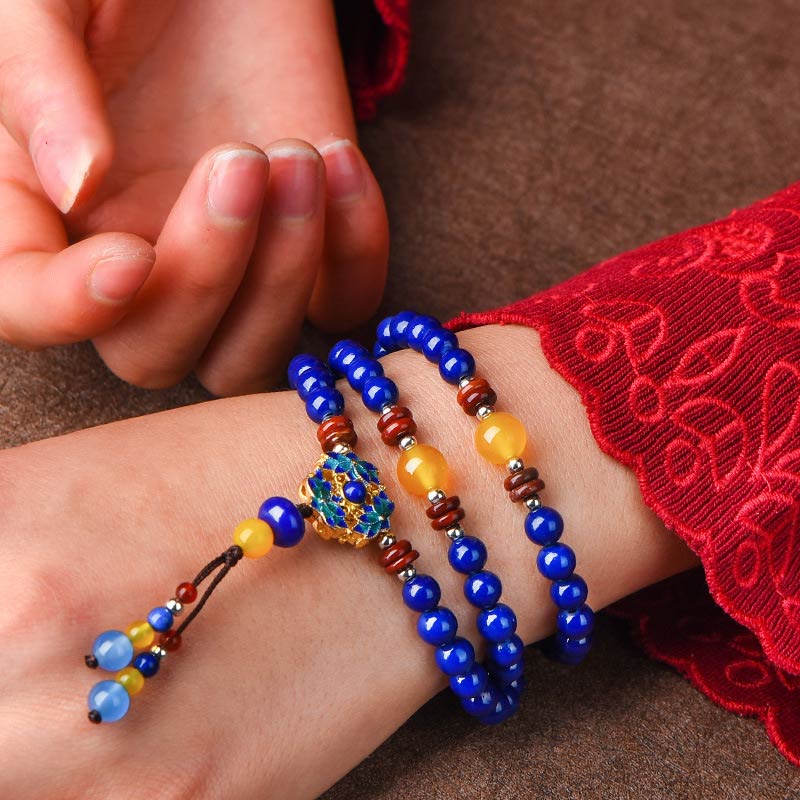 Bransoletka z Buddha Stones , lazurytu i lapis lazuli z żółtego agatu - image 1