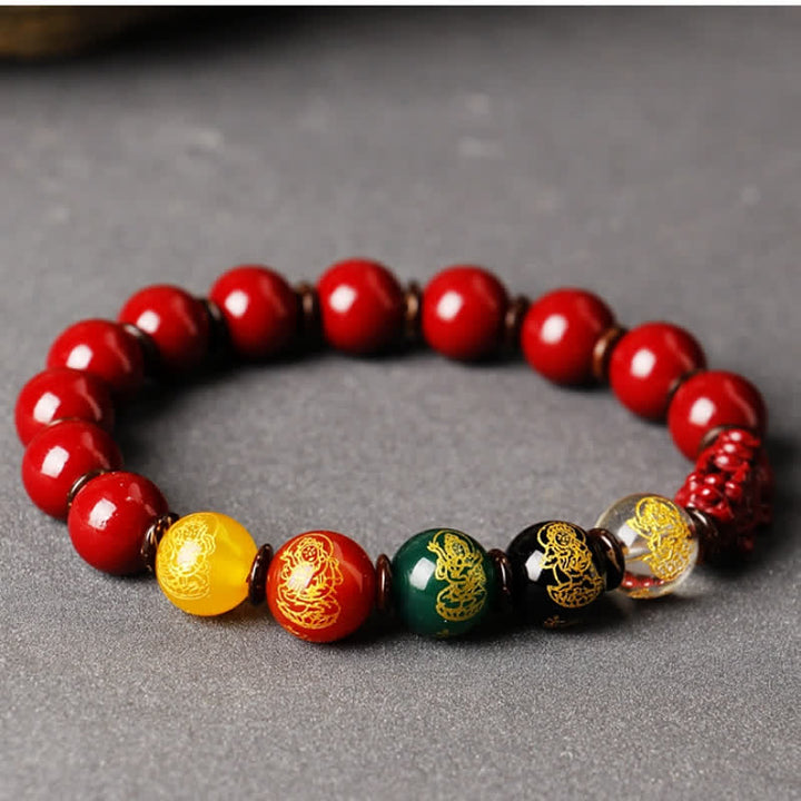 Buddha Stones Bóg Bogactwa Cinnabar PiXiu Błogosławieństwo Bransoletka