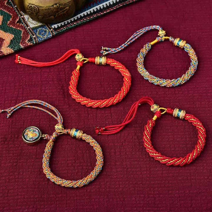 Buddha Stones Tybetańskie Ręcznie Robione Szczęście Thangka Koło Modlitewne Charm Bransoletka ze Sznurka