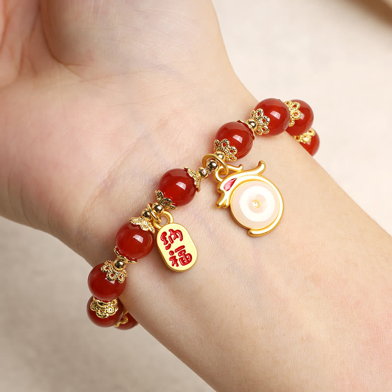 Buddha Stones Rok Smoka Czerwony Agat Zielony Awenturyn Klamra Pokoju Fu Charakter Bransoletka Szczęście Fortuna