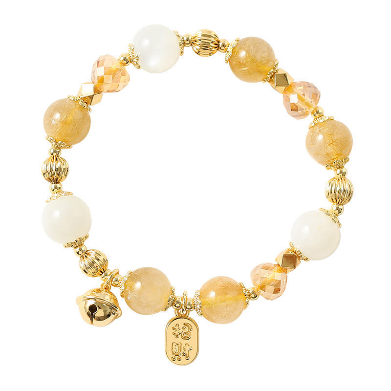 Bransoletka z Buddha Stones 14K pozłacana złotym rutylowym kwarcem Wealth Bell Lucky Fortune Charm