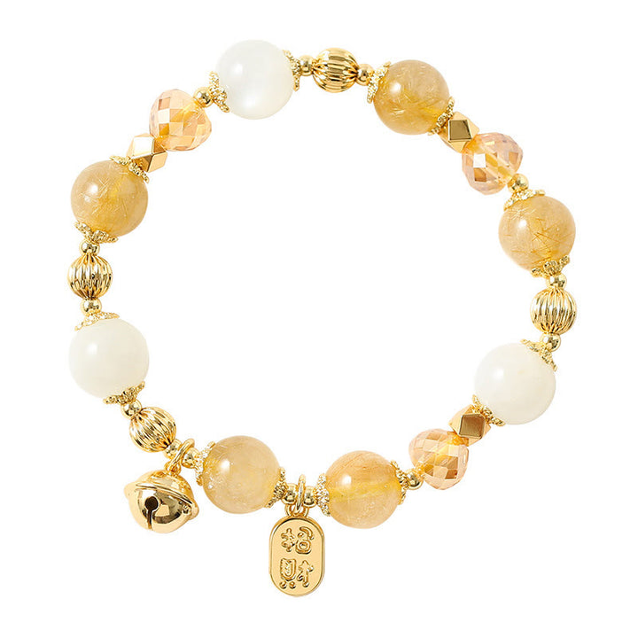 Bransoletka z Buddha Stones 14K pozłacana złotym rutylowym kwarcem Wealth Bell Lucky Fortune Charm